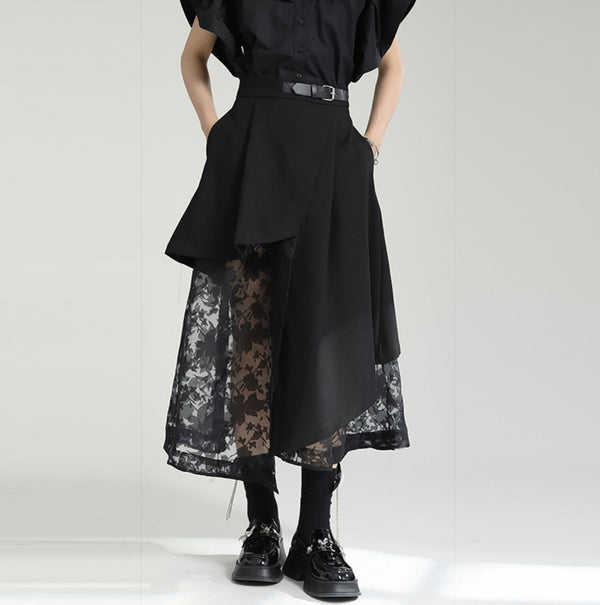 花柄レースロングスカート アシンメトリー /レディース モレビー|モード系ファッションブランド